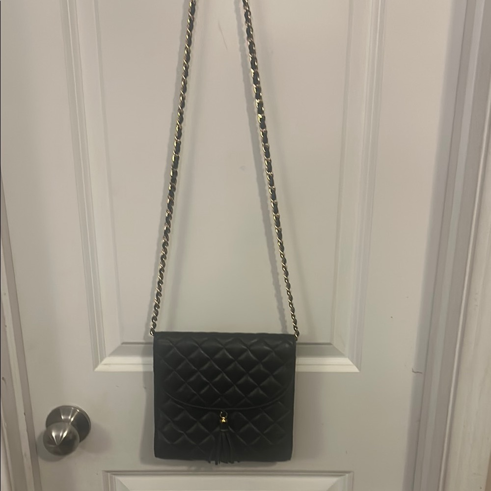 Black Quilted Crossbody Bag with Silver Chain